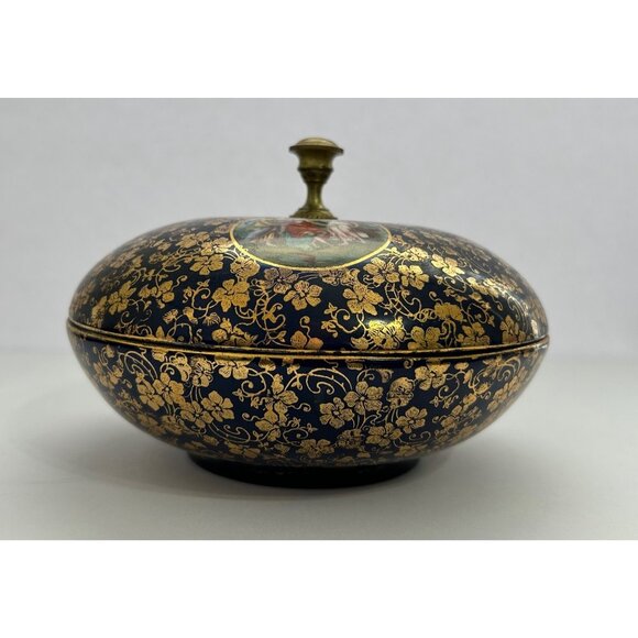 Hand Painted Other - Vintage Lidded Cobalt Blue & Gold Porcelain Dish Classic Romantic Bonbon Trinket